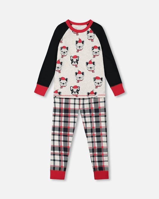 Organic Cotton Printed Dogs Two Piece Pajama Set Oatmeal Mix-0