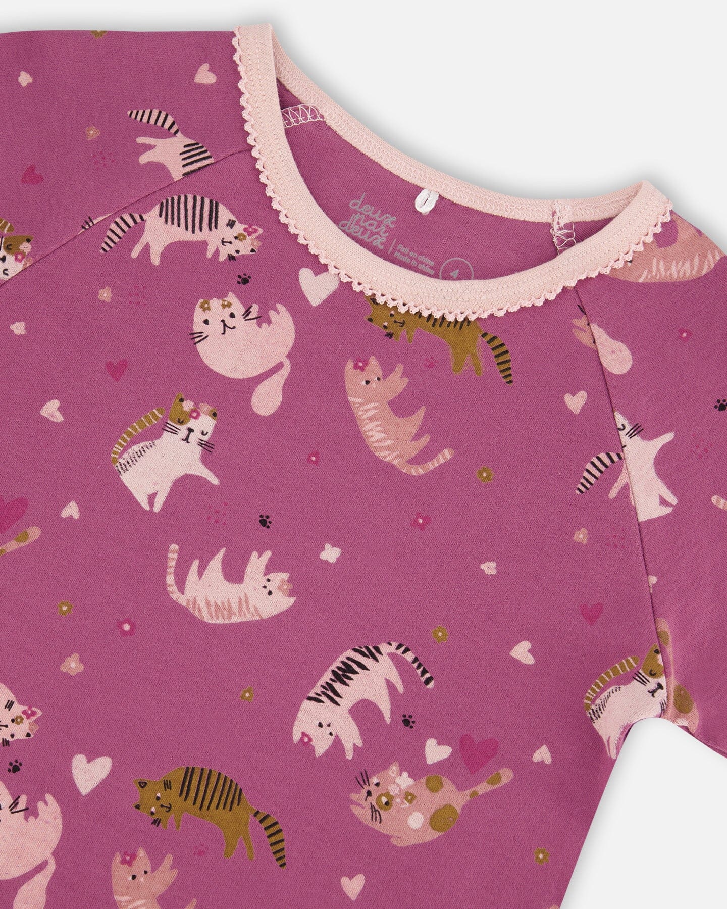 Organic Cotton Long Sleeve Two Piece Printed Little Cats Pajama Set Purple-4