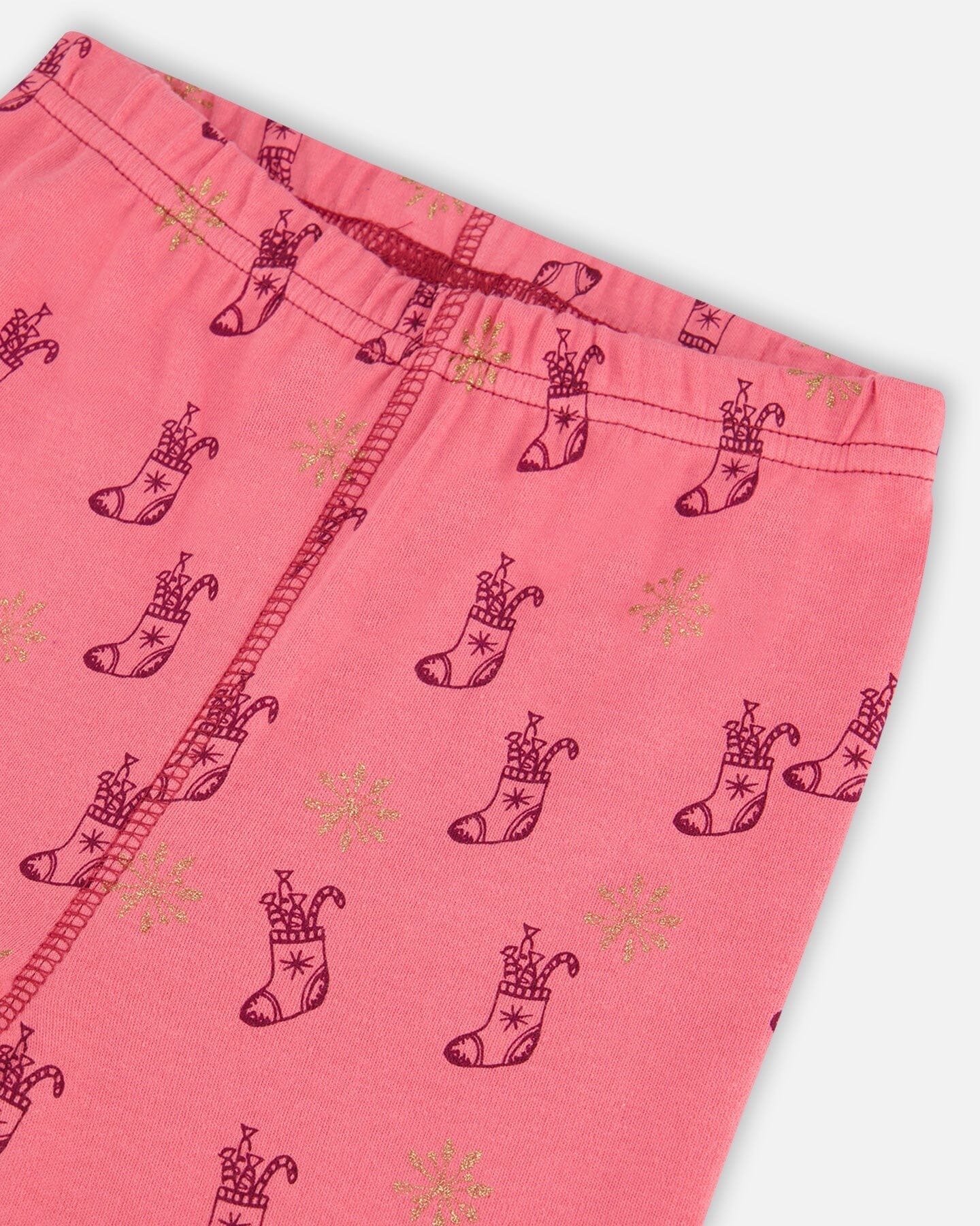 Organic Cotton Long Sleeve Two Piece Printed Christmas Stocking Pajama Set Pink-4