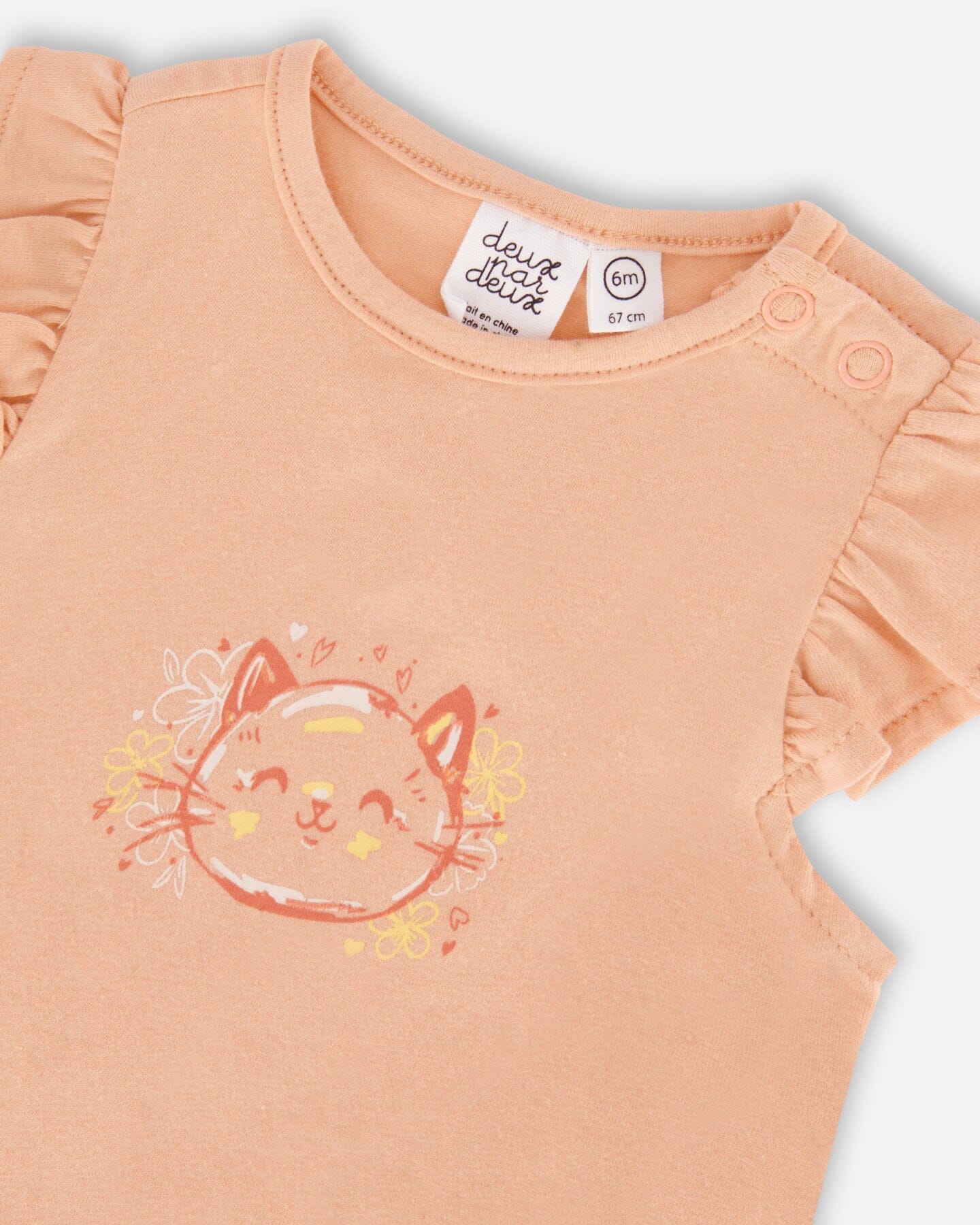 Organic Cotton Top And Bloomers Set Peach Rose With Printed Heart-2