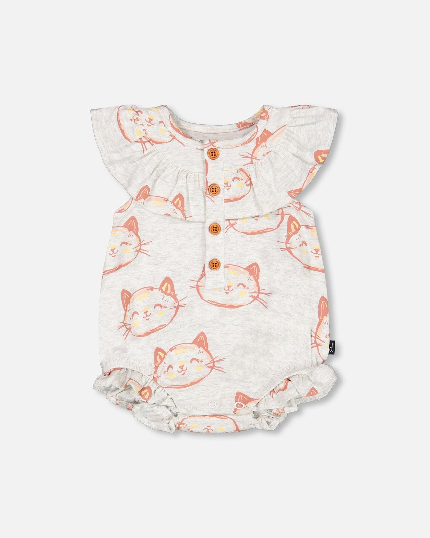 Organic Cotton Romper Heather Beige With Printed Cat-0