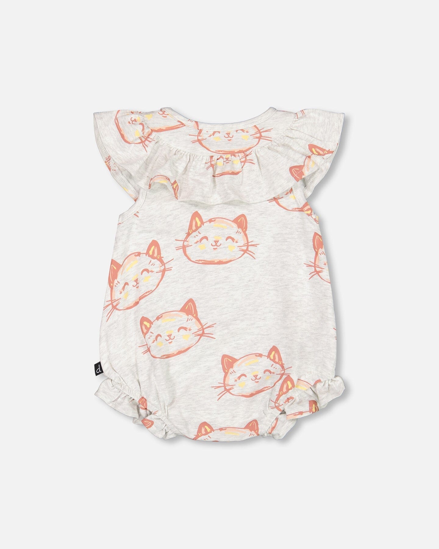 Organic Cotton Romper Heather Beige With Printed Cat-2