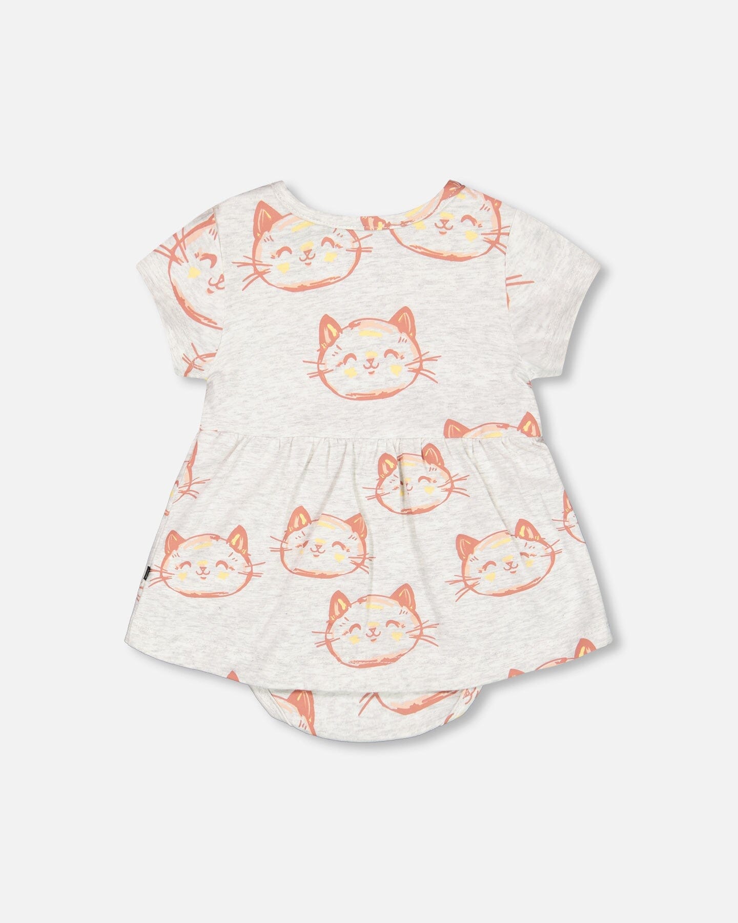 Organic Cotton Printed Romper Heather Beige With Printed Cat-1
