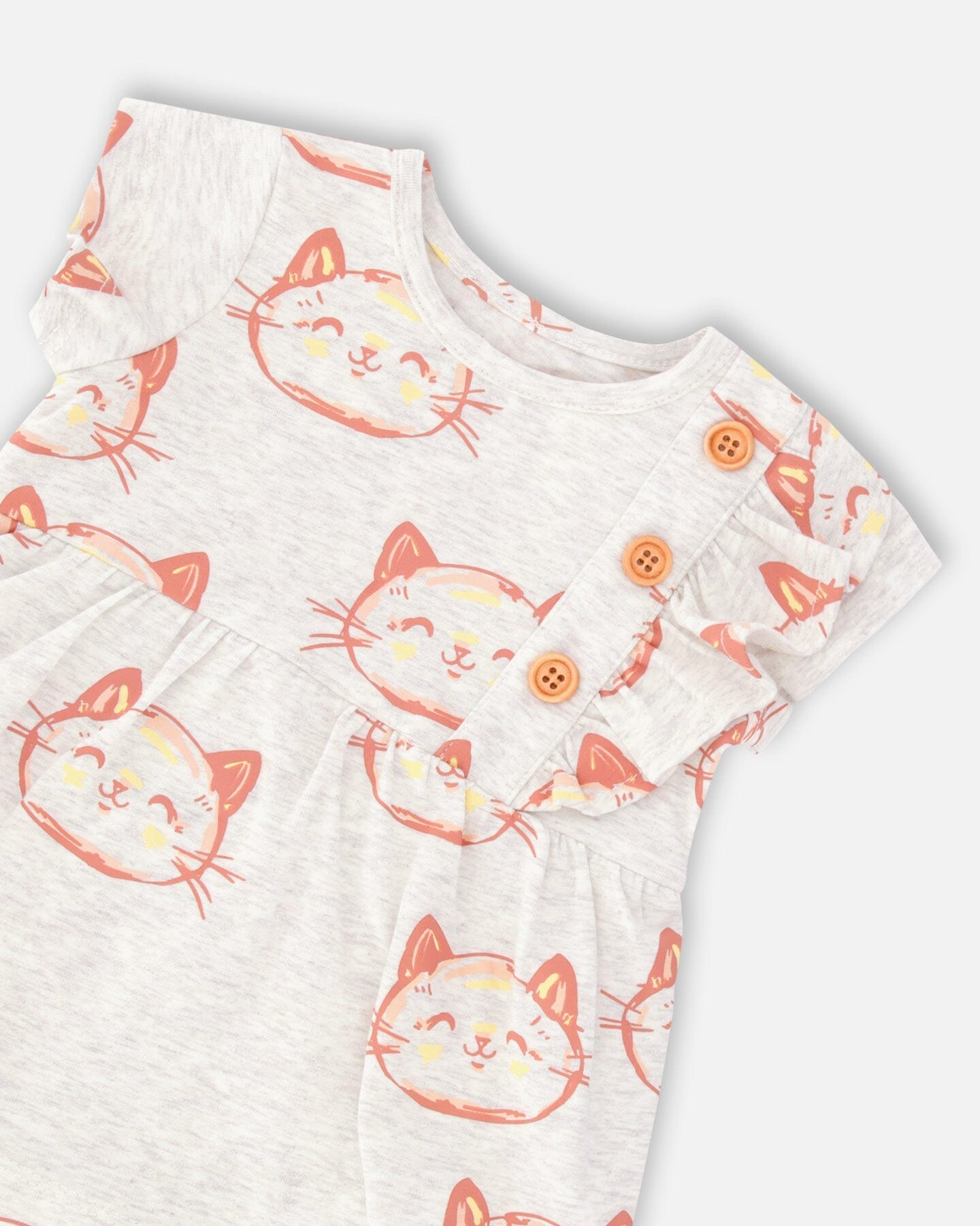 Organic Cotton Printed Romper Heather Beige With Printed Cat-2