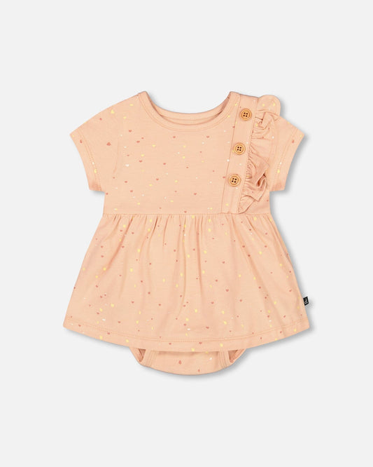 Organic Cotton Printed Romper Peach Rose With Printed Heart-0