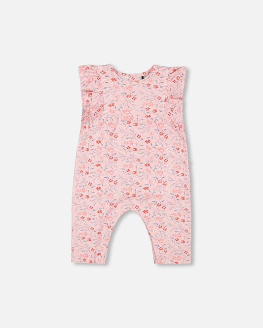 Organic Cotton Jumpsuit Printed Pink Small Flower-0