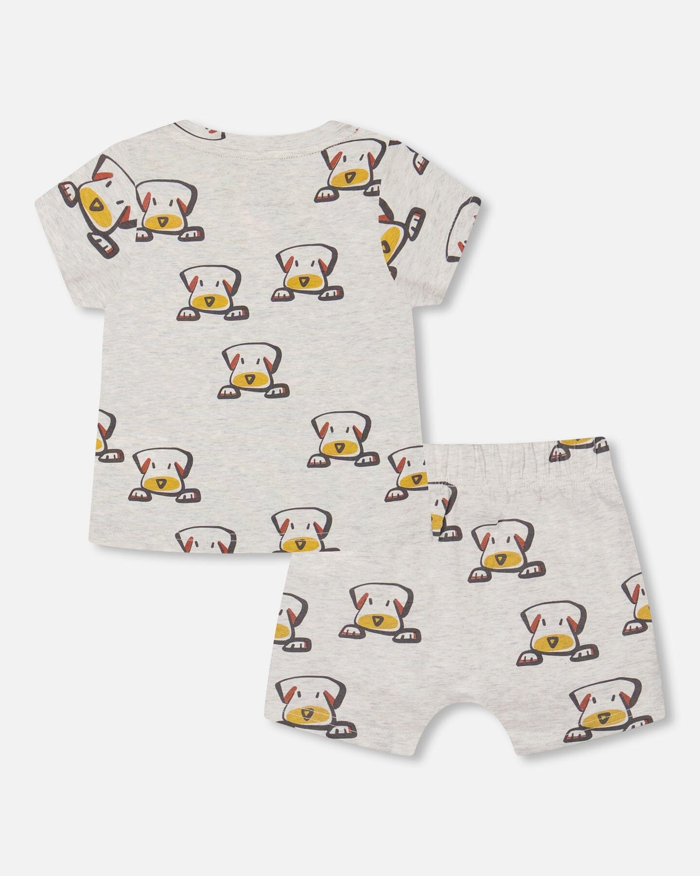 Organic Cotton Top And Short Set Heather Beige With Printed Dog-1