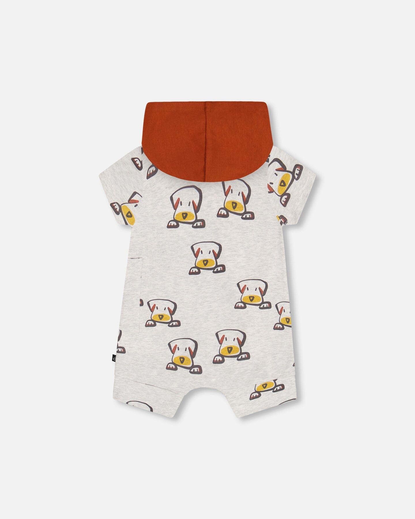 Organic Cotton Hooded Romper Heather Beige With Printed Dog-2