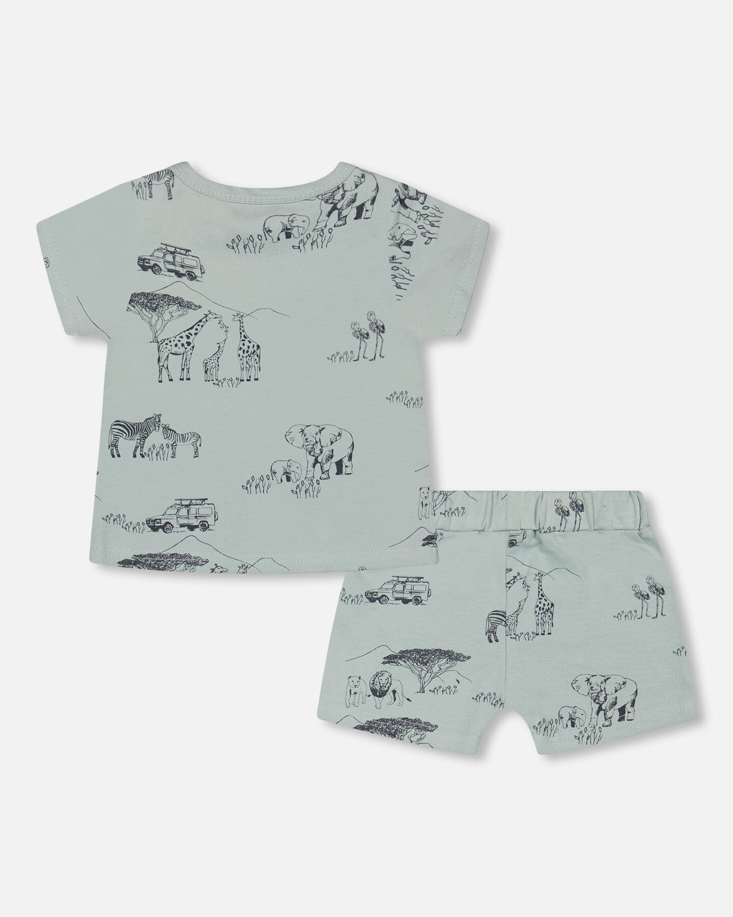 Organic Cotton Top And Short Set Sage With Printed Jungle-2