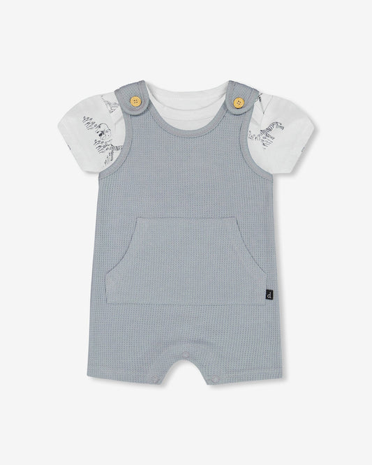 Organic Cotton Onesie And Waffle Shortall Set Blue Gray-0