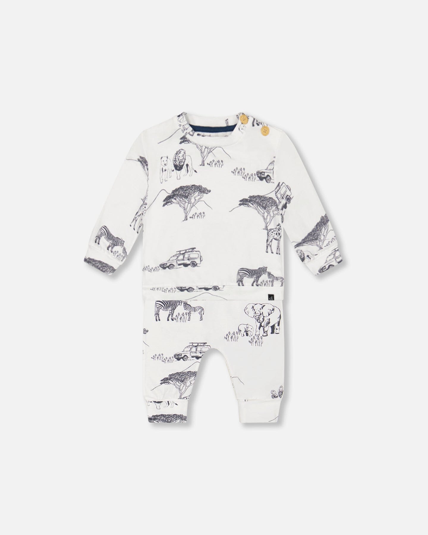 Organic Cotton Printed Top And Evolutive Pant Set White With Printed Jungle-0