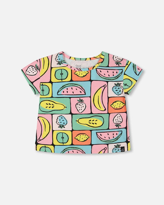 Organic Cotton Jersey Top Printed Fruits Square-0