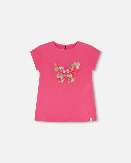 Organic Cotton Top With Print And Applique Candy Pink-0