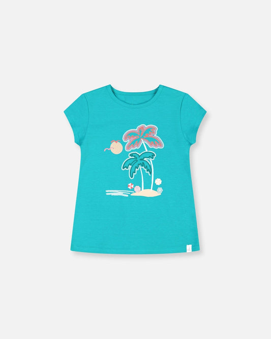 Organic Cotton Tee With Print Turquoise-0
