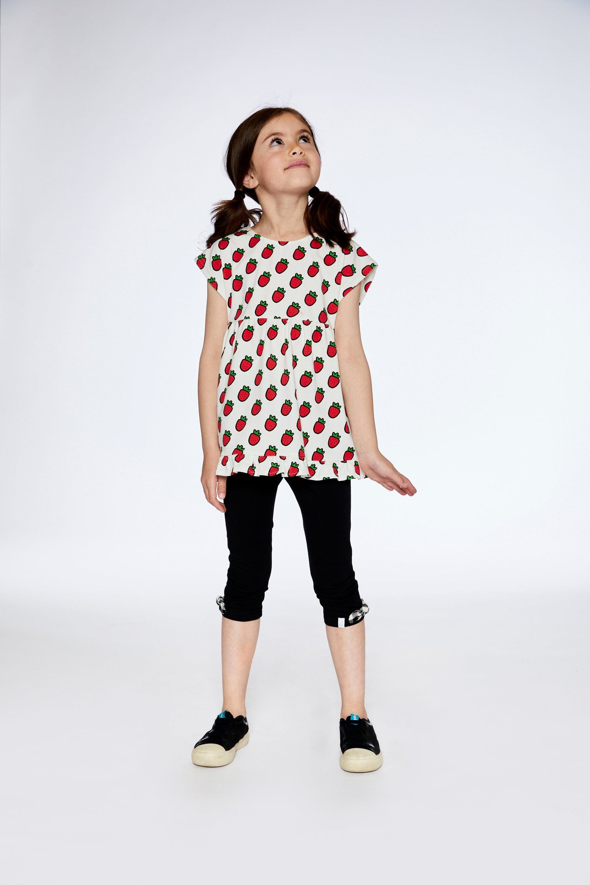 Organic Cotton Long Top With Frill White Printed Pop Strawberry-1