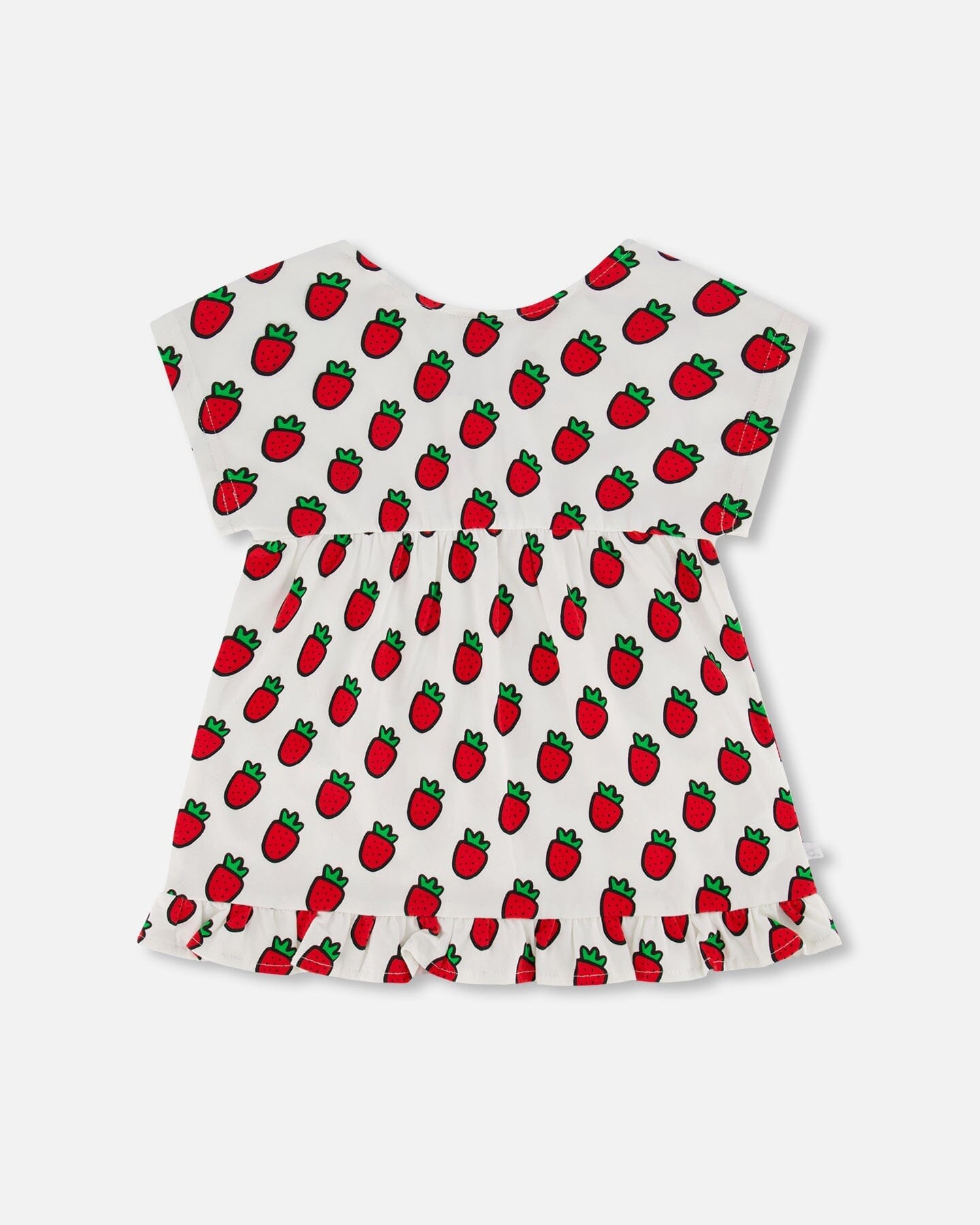 Organic Cotton Long Top With Frill White Printed Pop Strawberry-2