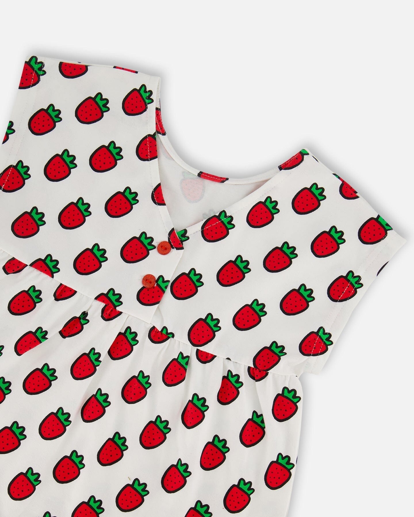 Organic Cotton Long Top With Frill White Printed Pop Strawberry-3