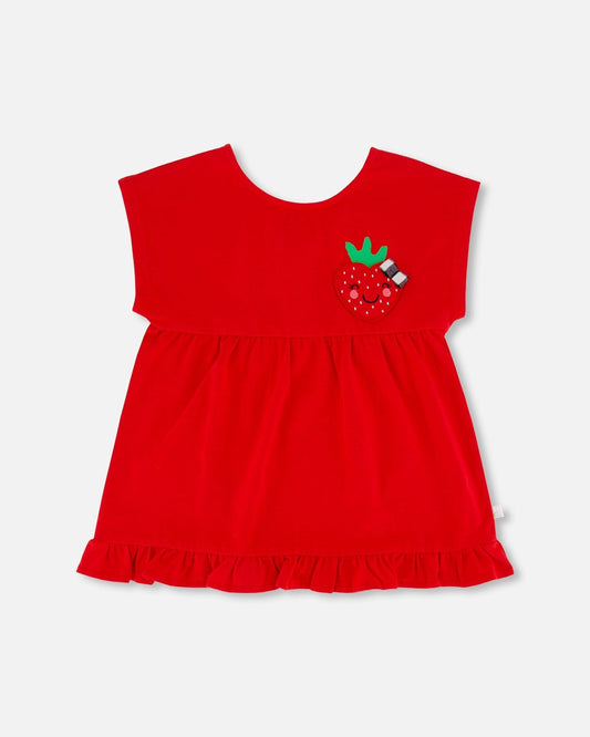 Organic Cotton Long Top With Frill True Red-0