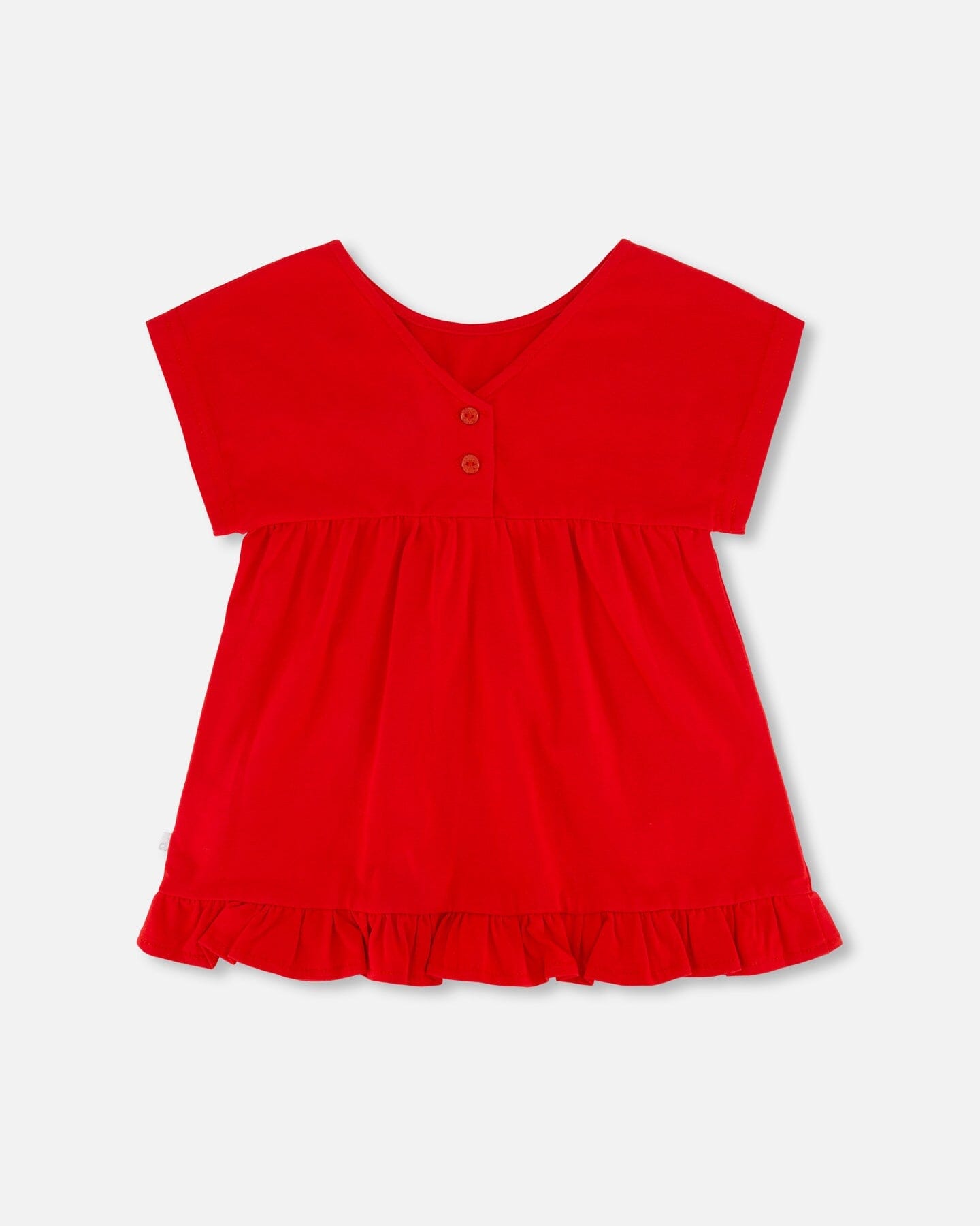 Organic Cotton Long Top With Frill True Red-2