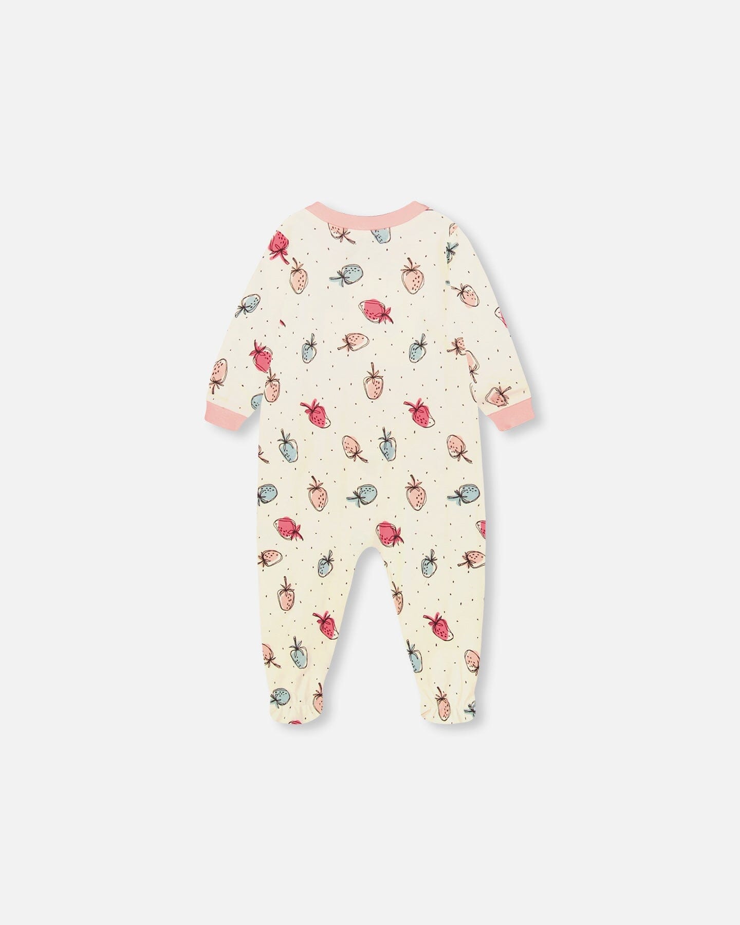 Organic Cotton One Piece Pajama Off White Printed Strawberry-1