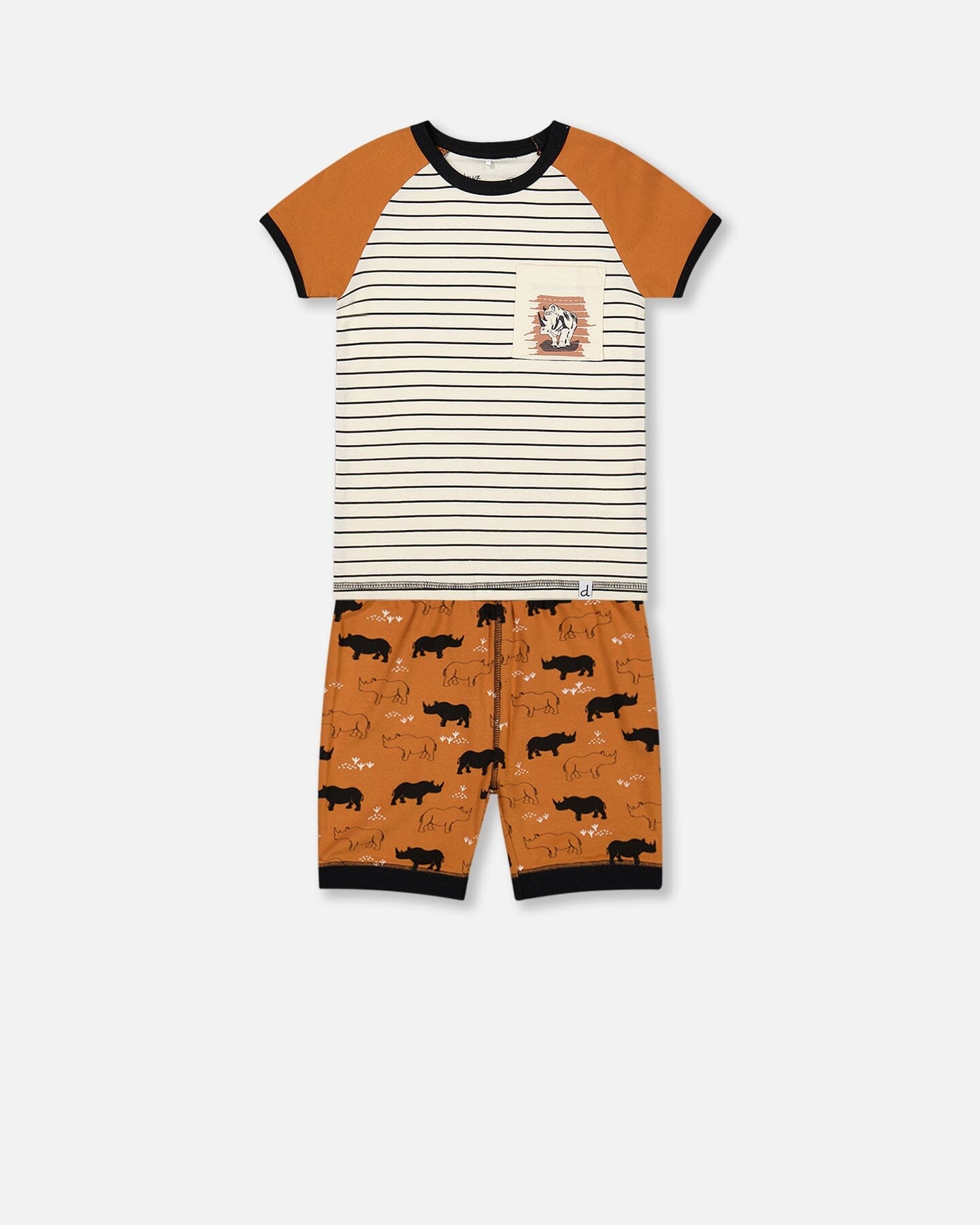 Organic Cotton Two Piece Short Pajama Set Caramel Printed Rhinoceros-0