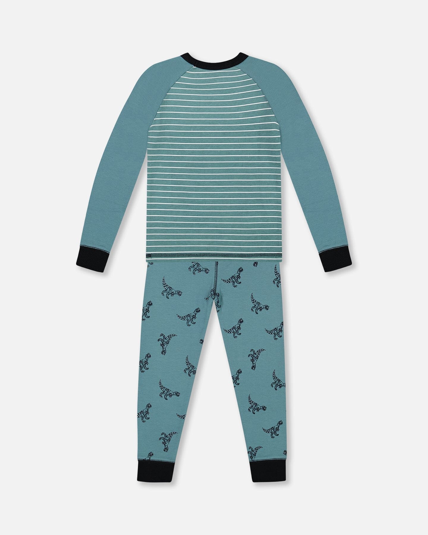 Organic Cotton Long Sleeve Two Piece Pajama Set Teal With Mechanical Dinosaurs Print-1