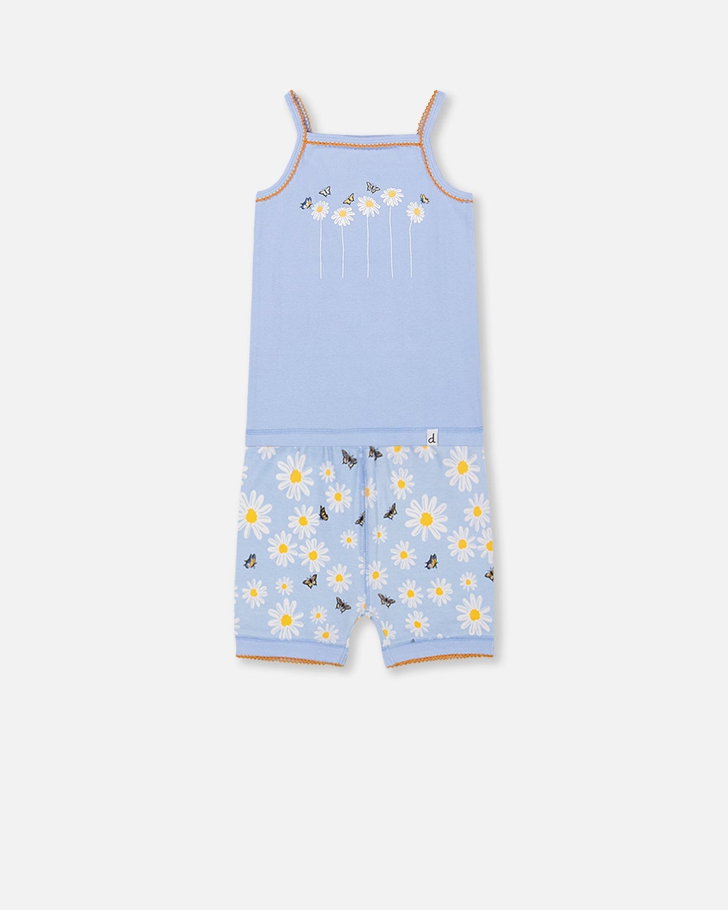 Organic Cotton Two Piece Pajama Set Baby Blue Printed Daisies-0