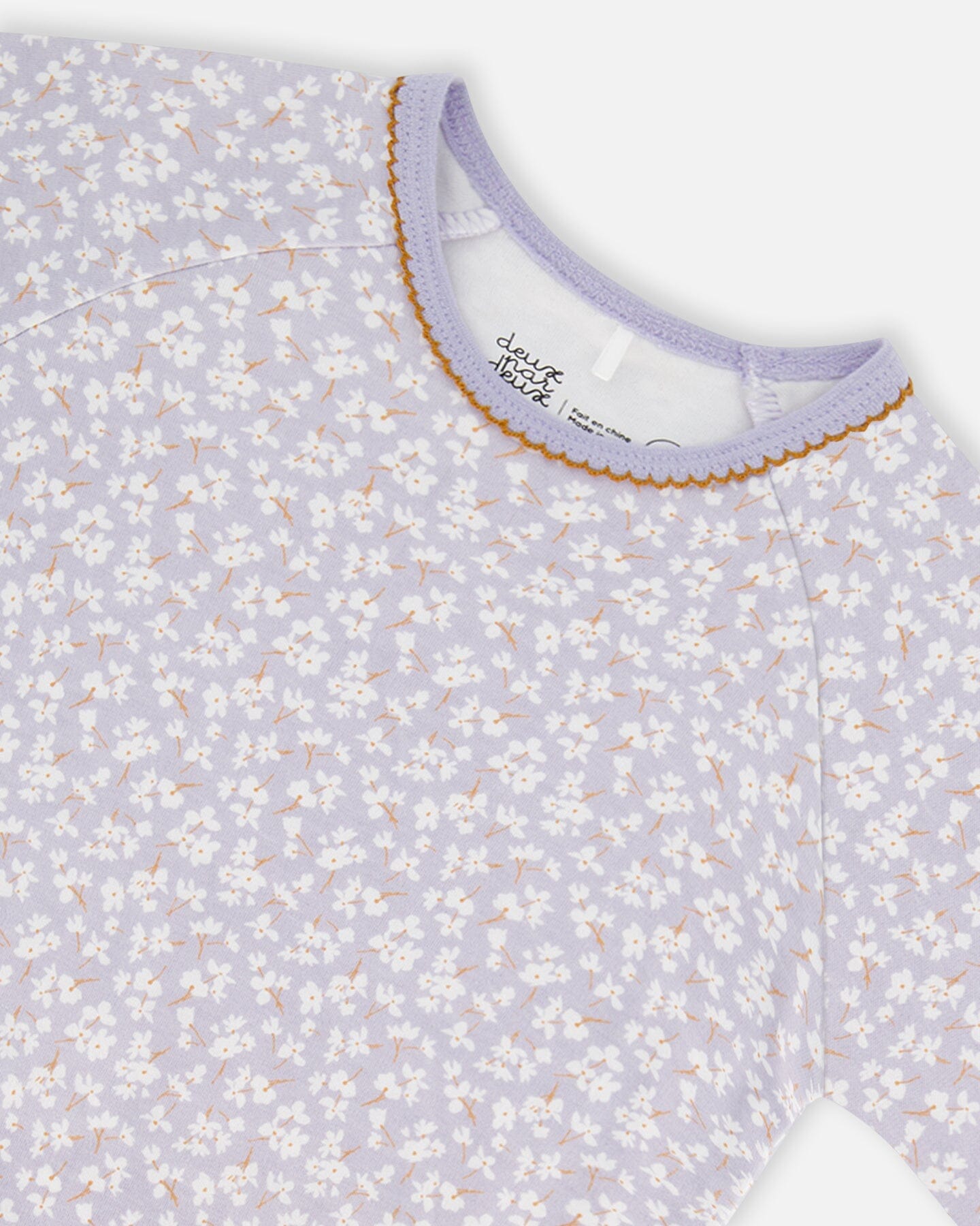 Organic Cotton Two Piece Pajama Set Lilac Printed Little Flowers-4
