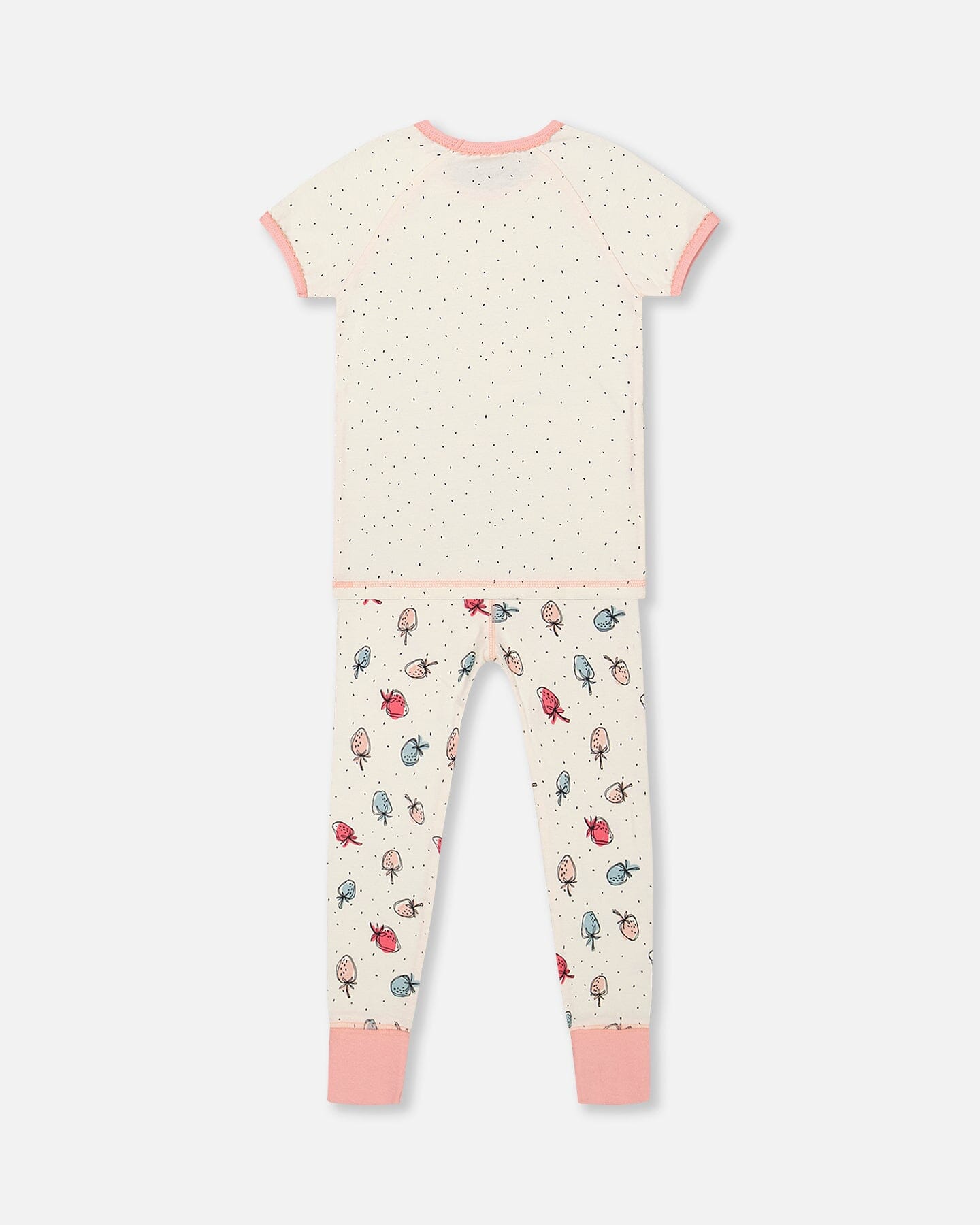 Organic Cotton Two Piece Pajama Set Off White Printed Strawberry-2