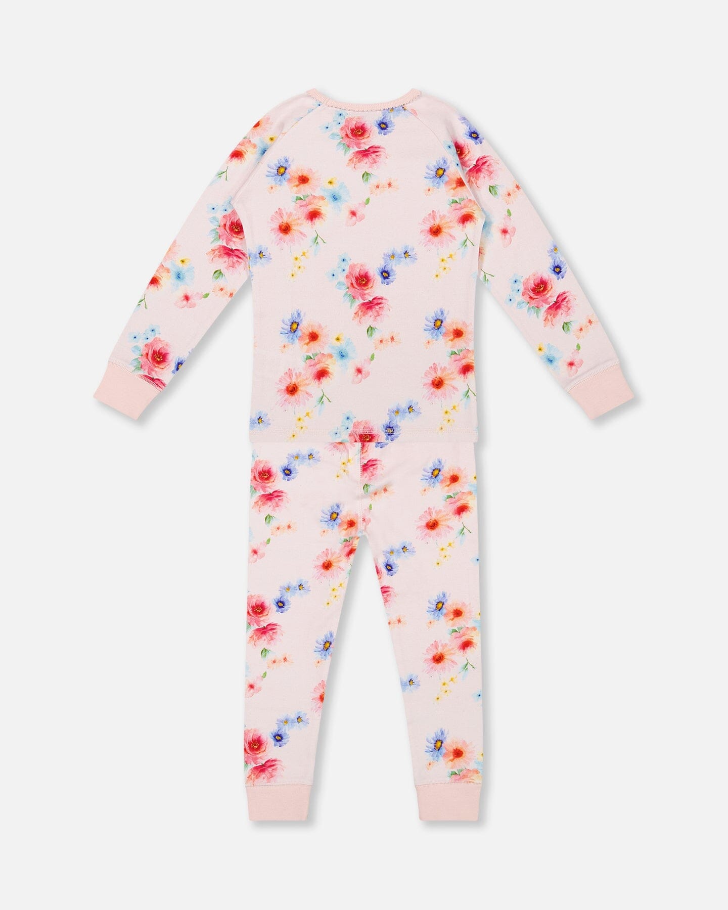 Organic Cotton Long Sleeve Two Piece Pajama Light Pink Printed Flowers-3