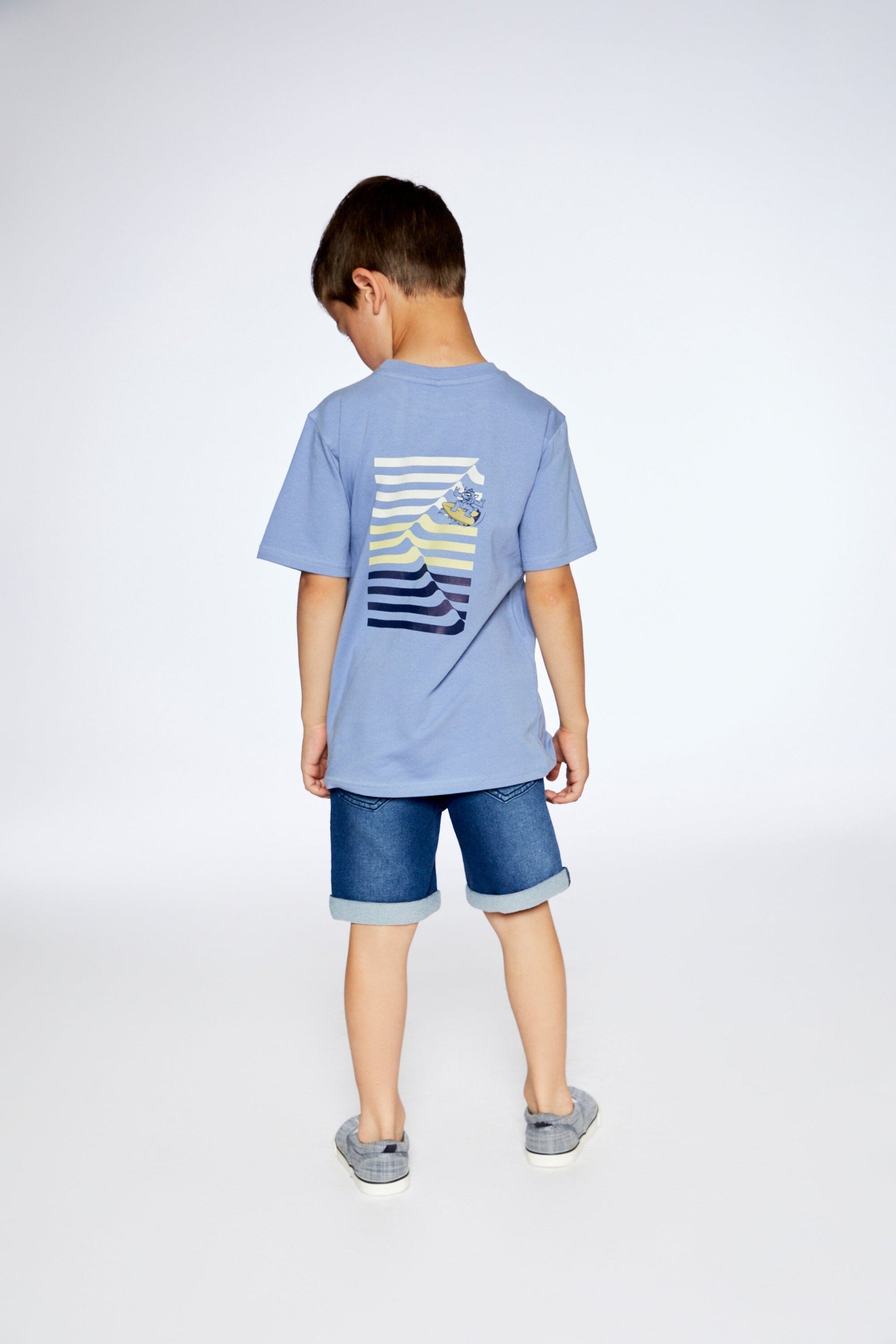 Organic Cotton T-Shirt Blue Printed On Front And Back-1