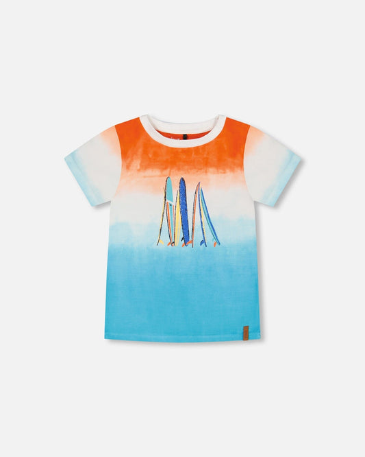 Organic Cotton T-Shirt With Gradient Blue And Orange Print-0