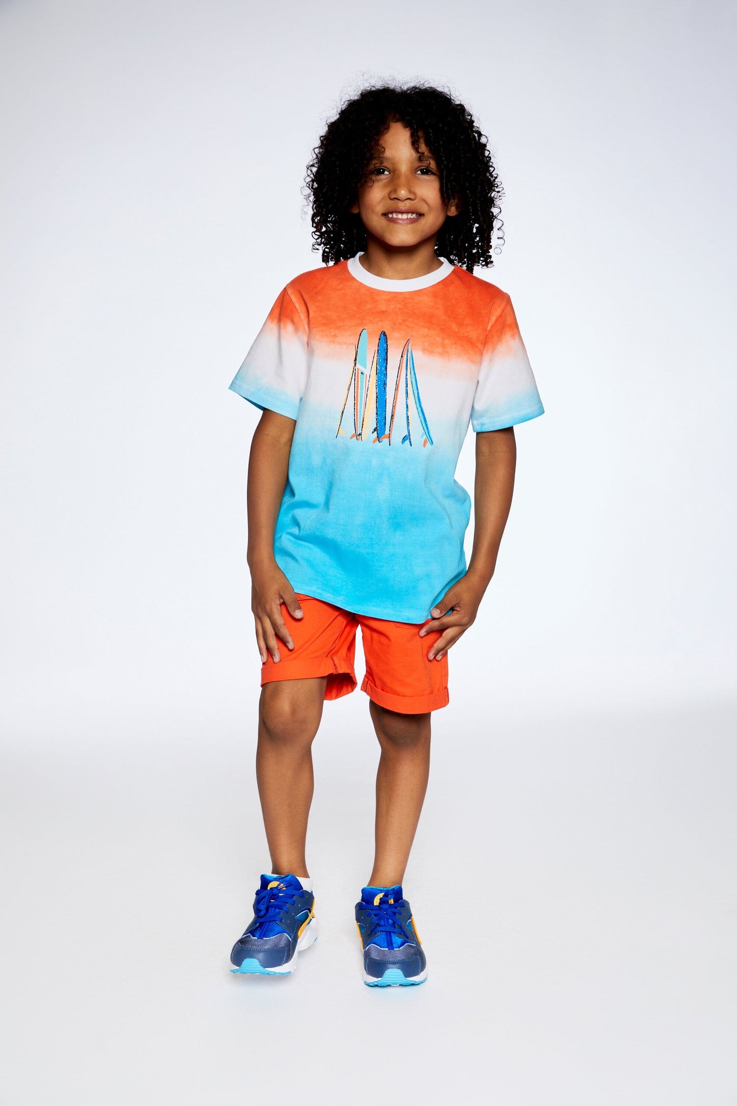 Organic Cotton T-Shirt With Gradient Blue And Orange Print-1