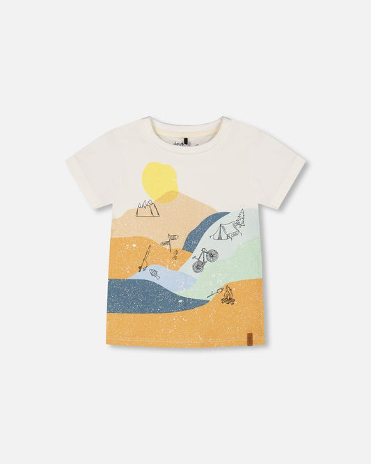Organic Cotton T-Shirt With Large Landscape Print-0