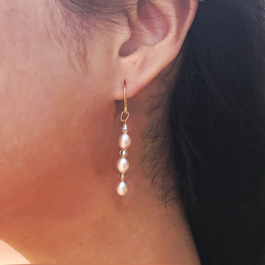 Pink Freshwater Pearl Earrings, Pearl Drop Earrings, Yellow 9k Gold earrings | by nlanlaVictory-0