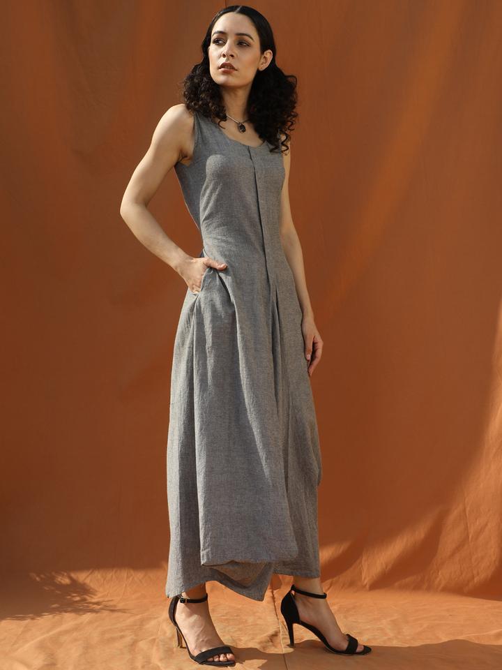 Breezy Boho - Grey Organic Cotton Cowl Dress-2