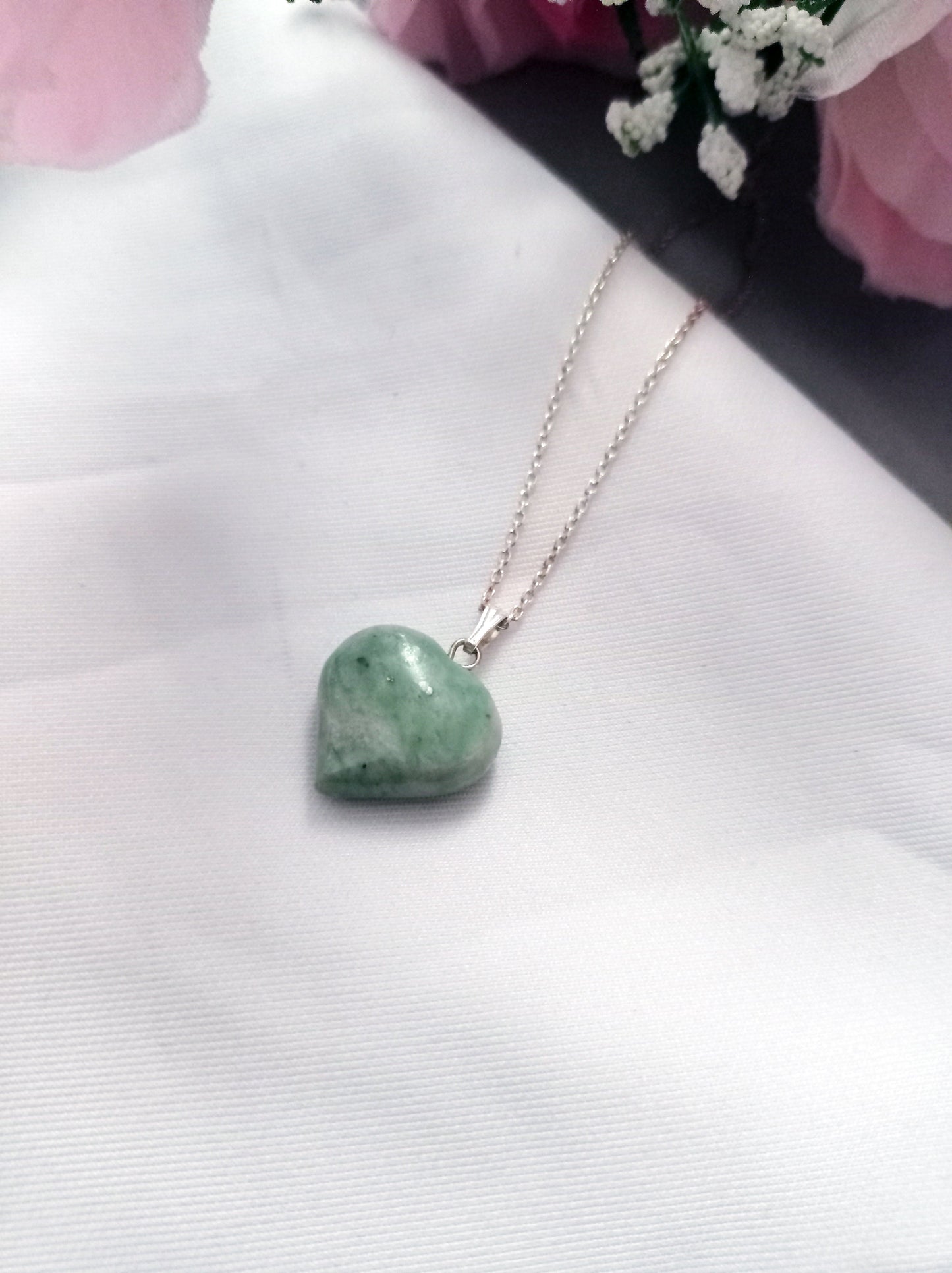 Chrysoprase Jade necklace Heart Gemstone Necklace, Jade Pendant Necklace, Chrysoprase Jade Sterling Silver Necklace | by nlanlaVictory-5