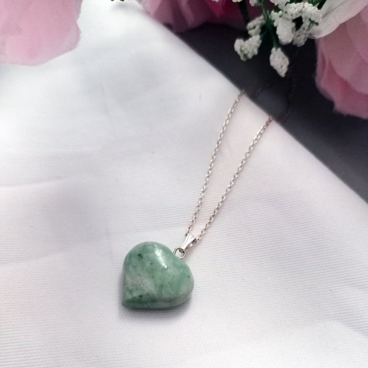 Chrysoprase Jade necklace Heart Gemstone Necklace, Jade Pendant Necklace, Chrysoprase Jade Sterling Silver Necklace | by nlanlaVictory-6