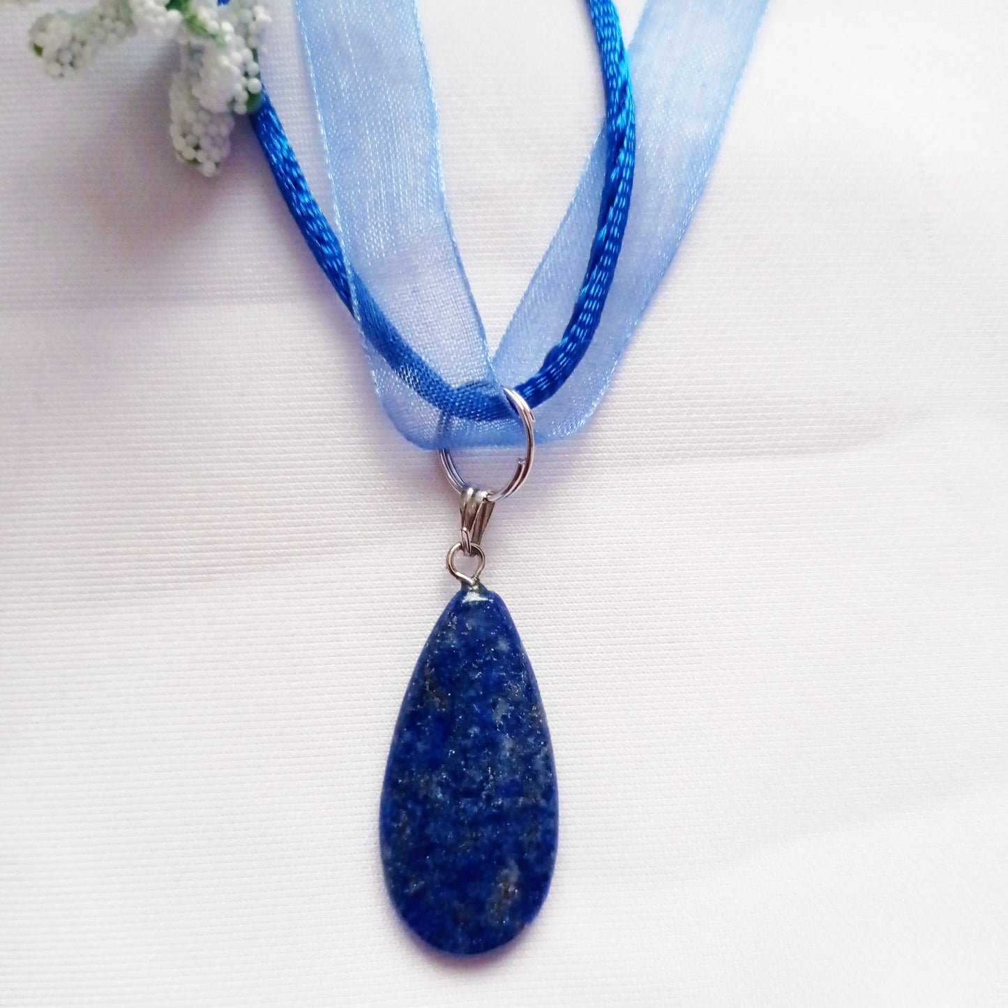 Lapis Lazuli Necklace, Blue Ribbon Necklace, Gemstone Necklace, Lapis Lazuli Pendant | by nlanlaVictory-4