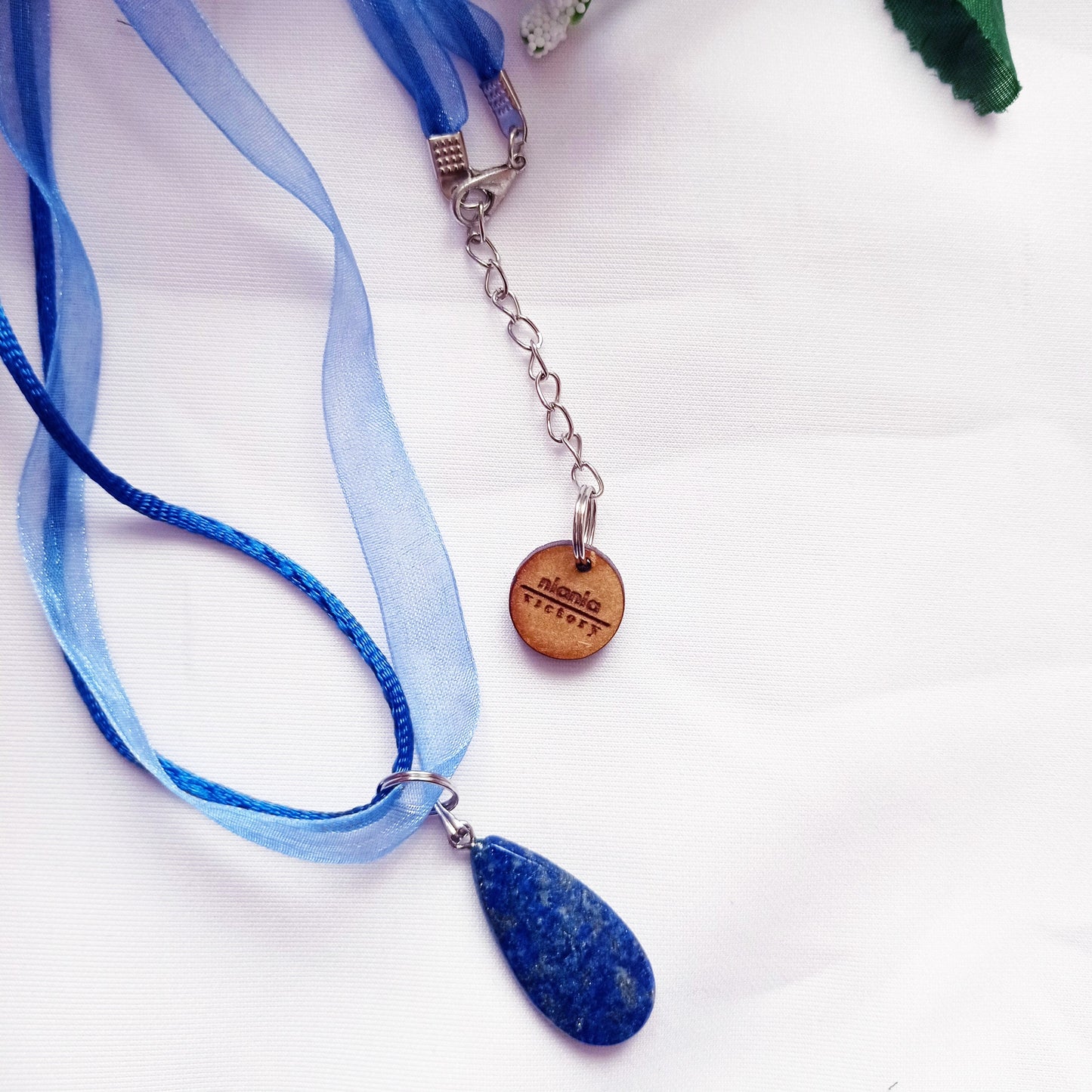 Lapis Lazuli Necklace, Blue Ribbon Necklace, Gemstone Necklace, Lapis Lazuli Pendant | by nlanlaVictory-5