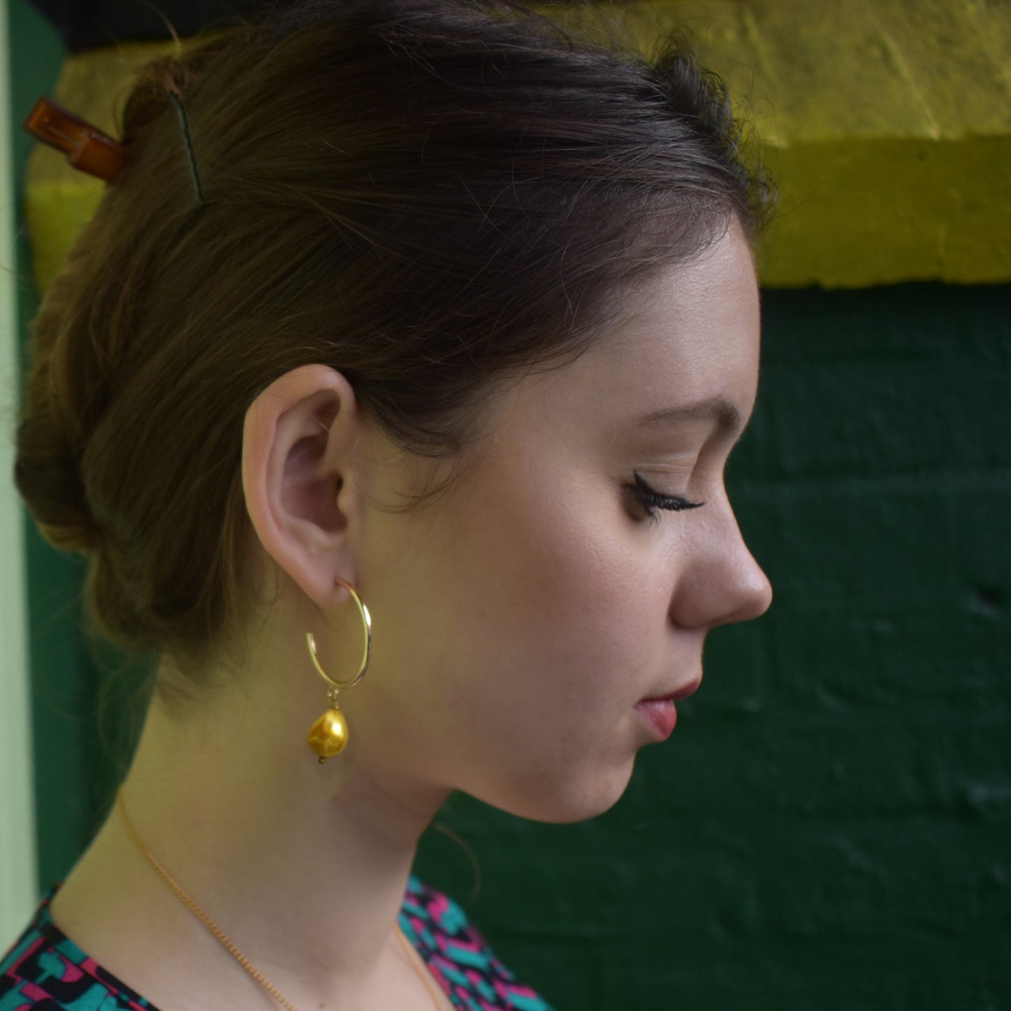 Gold freshwater pearl hoop earrings | by Ifemi Jewels-5