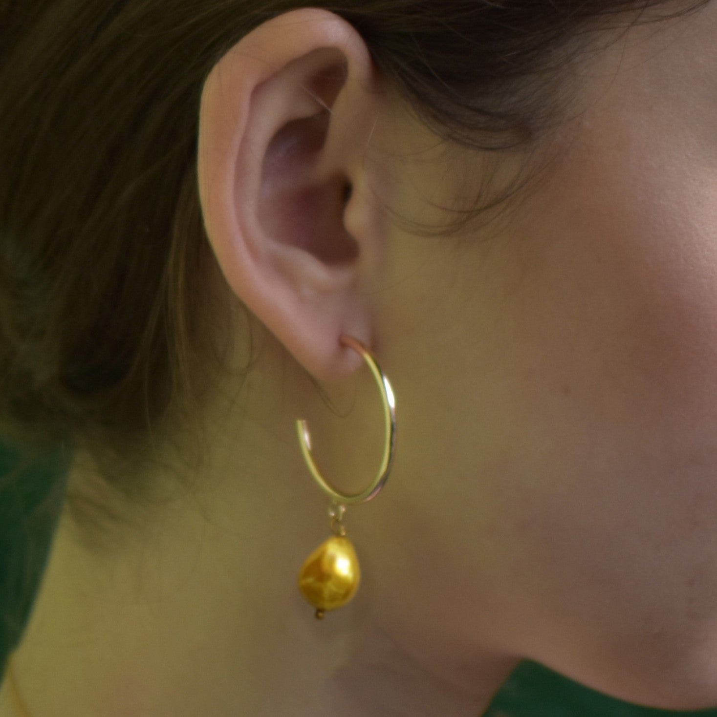 Gold freshwater pearl hoop earrings | by Ifemi Jewels-2