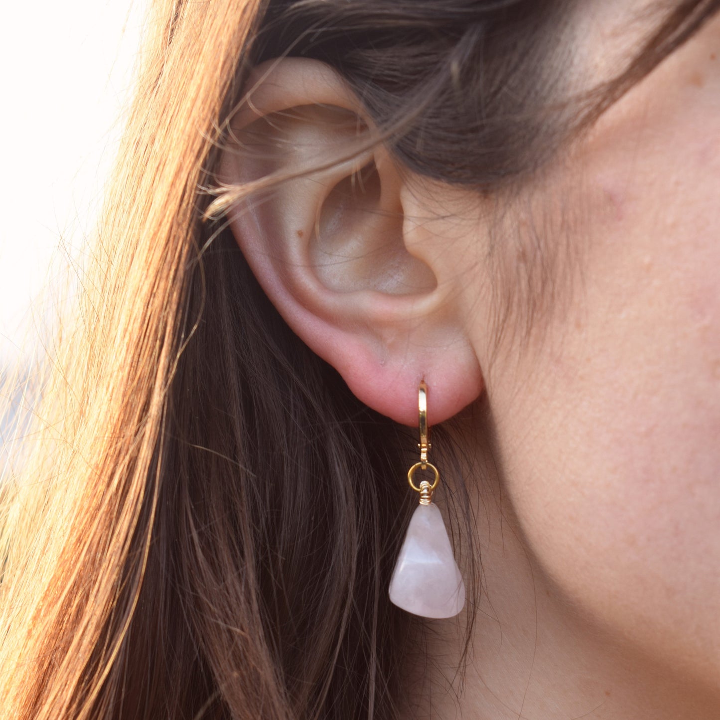 Rose Quartz Gemstone Huggie Earrings | by Ifemi Jewels-1