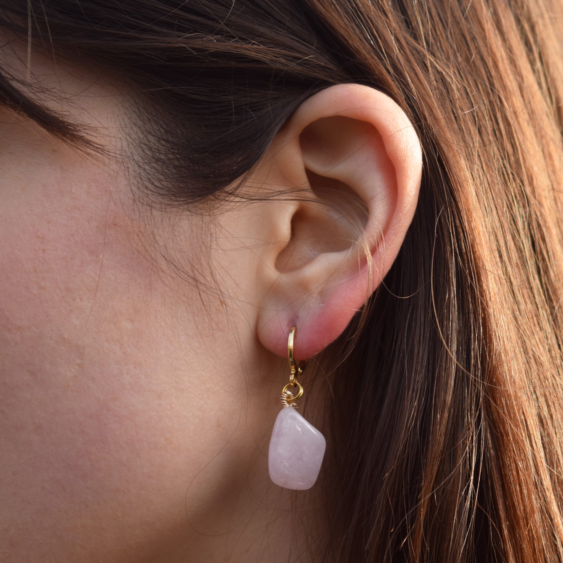 Rose Quartz Gemstone Huggie Earrings | by Ifemi Jewels-4
