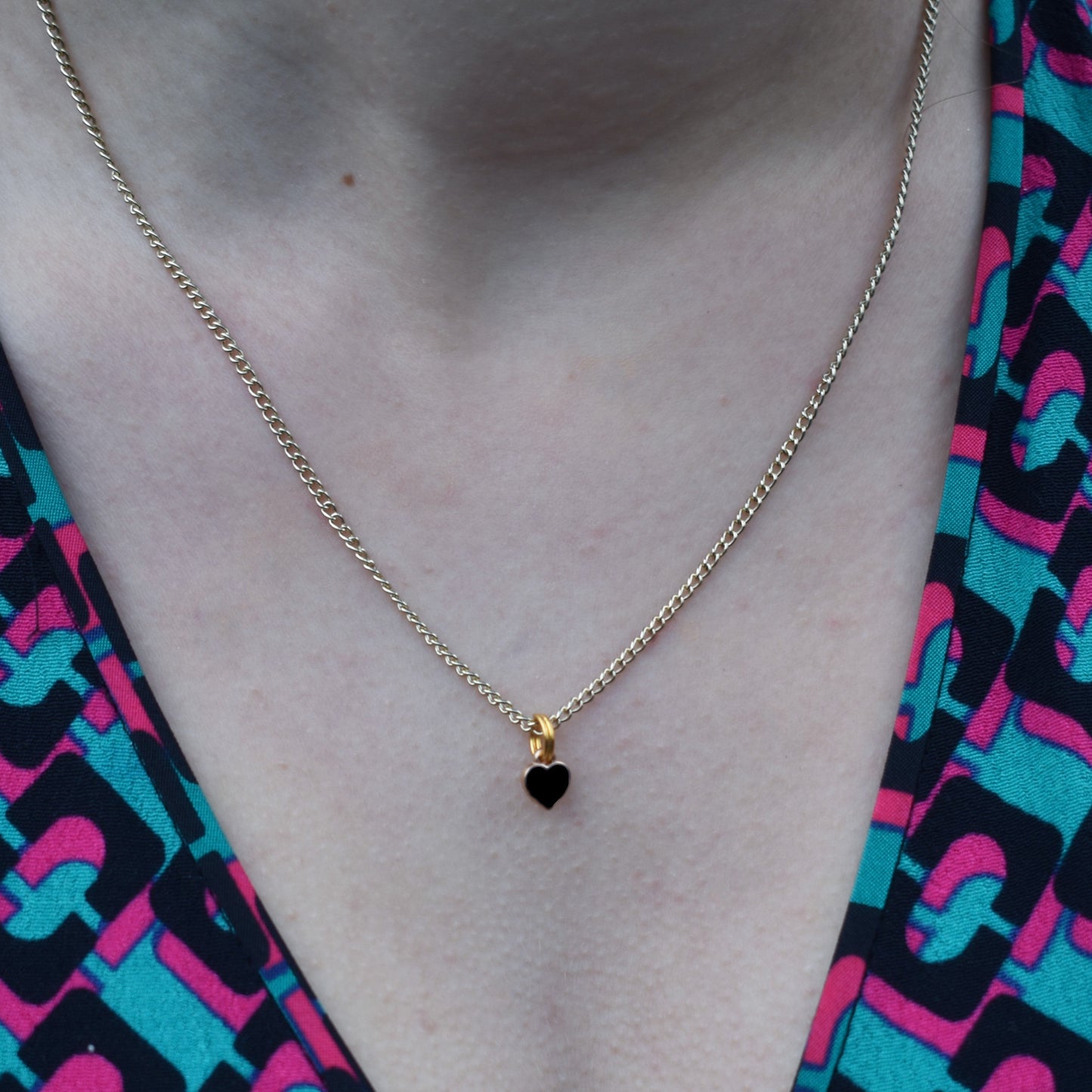 Black heart enamel minimalist huggie necklace | by Ifemi Jewels-1