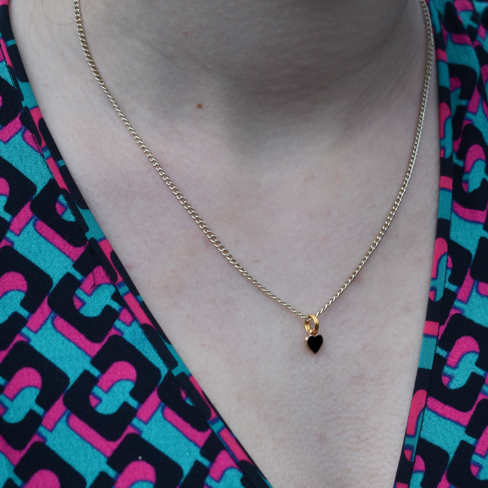 Black heart enamel minimalist huggie necklace | by Ifemi Jewels-3