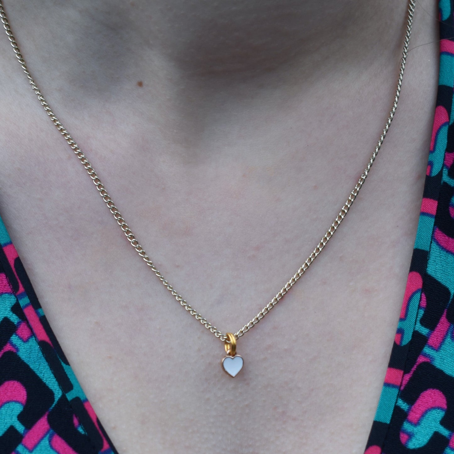 White heart enamel minimalist huggie necklace | by Ifemi Jewels-3