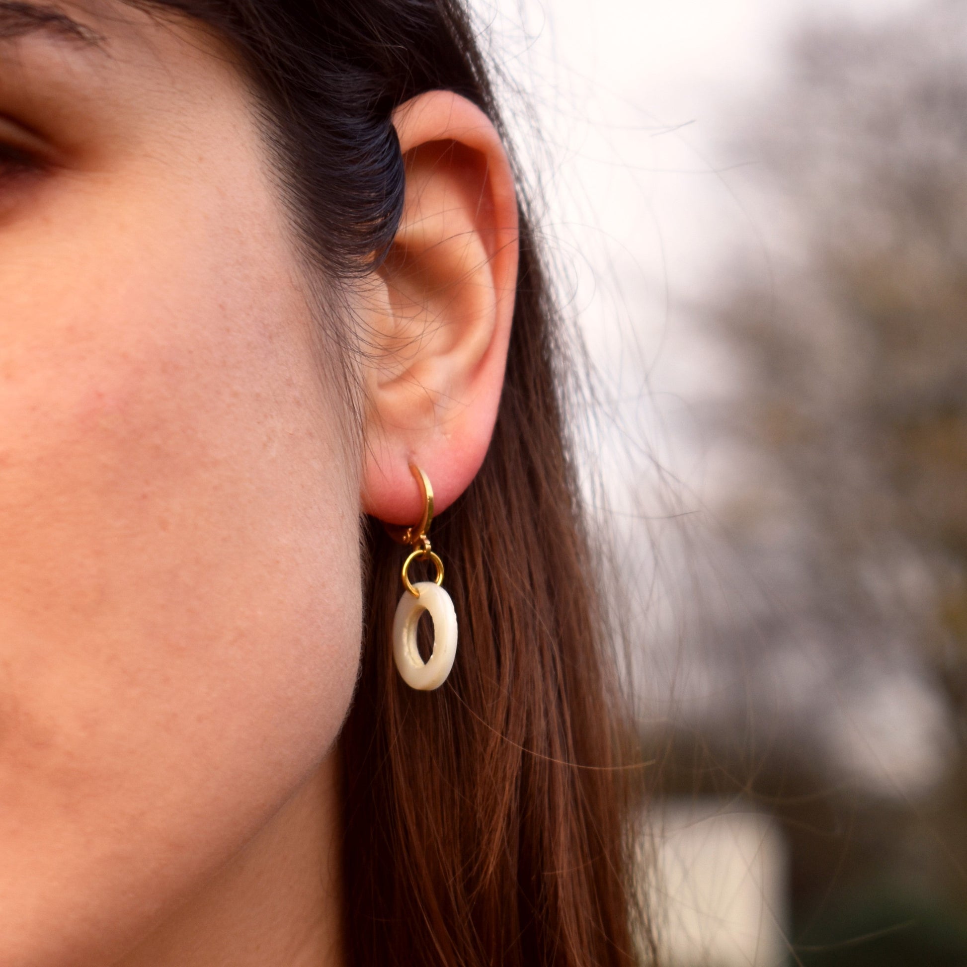 Circle Shell Huggie Minimalist Earrings | by Ifemi Jewels-2