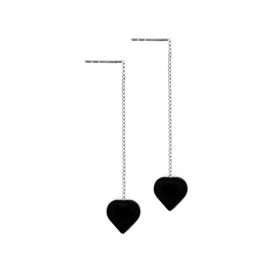 Onyx Heart Threader Earrings, Sterling Silver Earrings | by nlanlaVictory-0