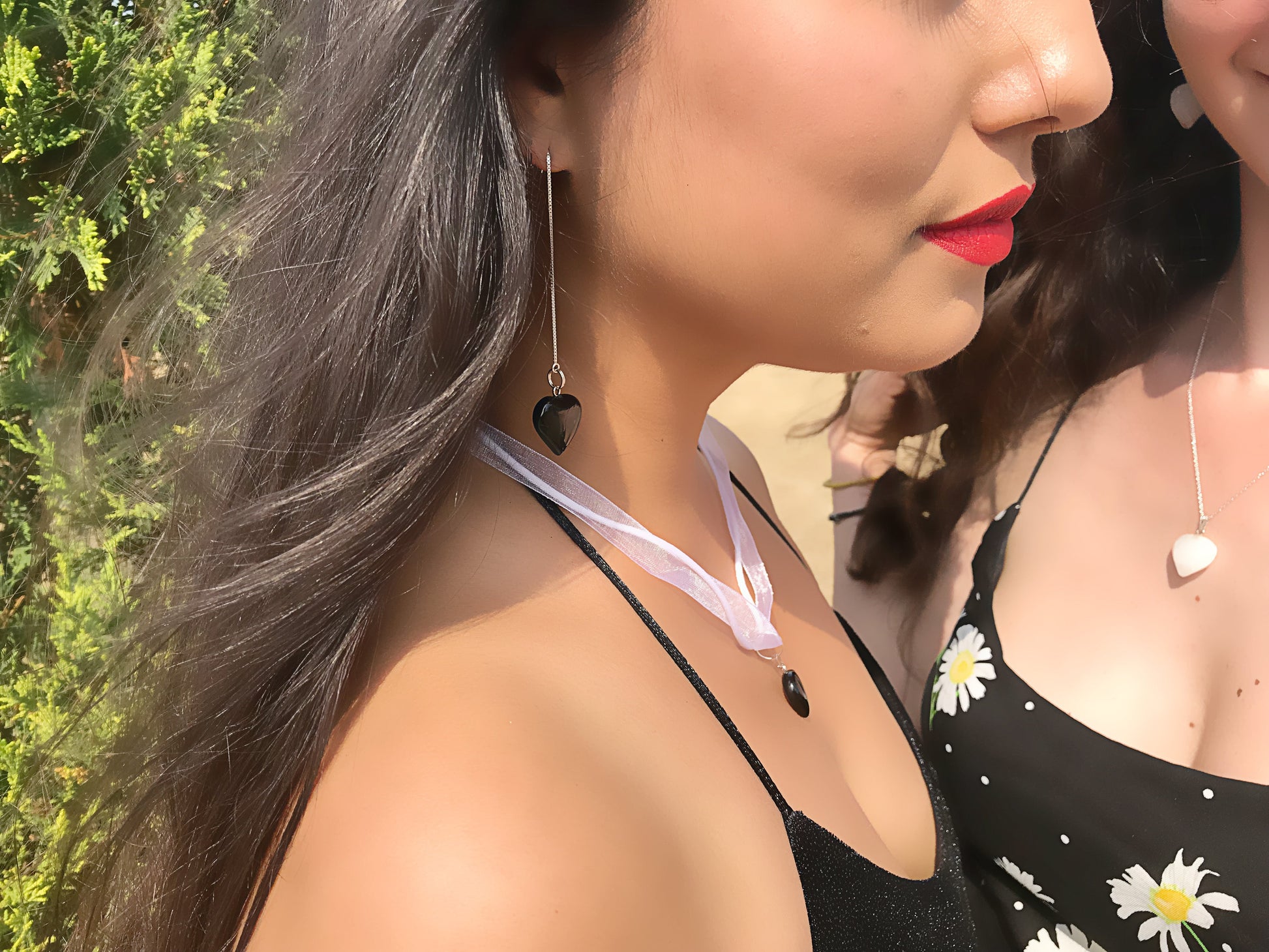 Onyx Heart Threader Earrings, Sterling Silver Earrings | by nlanlaVictory-3